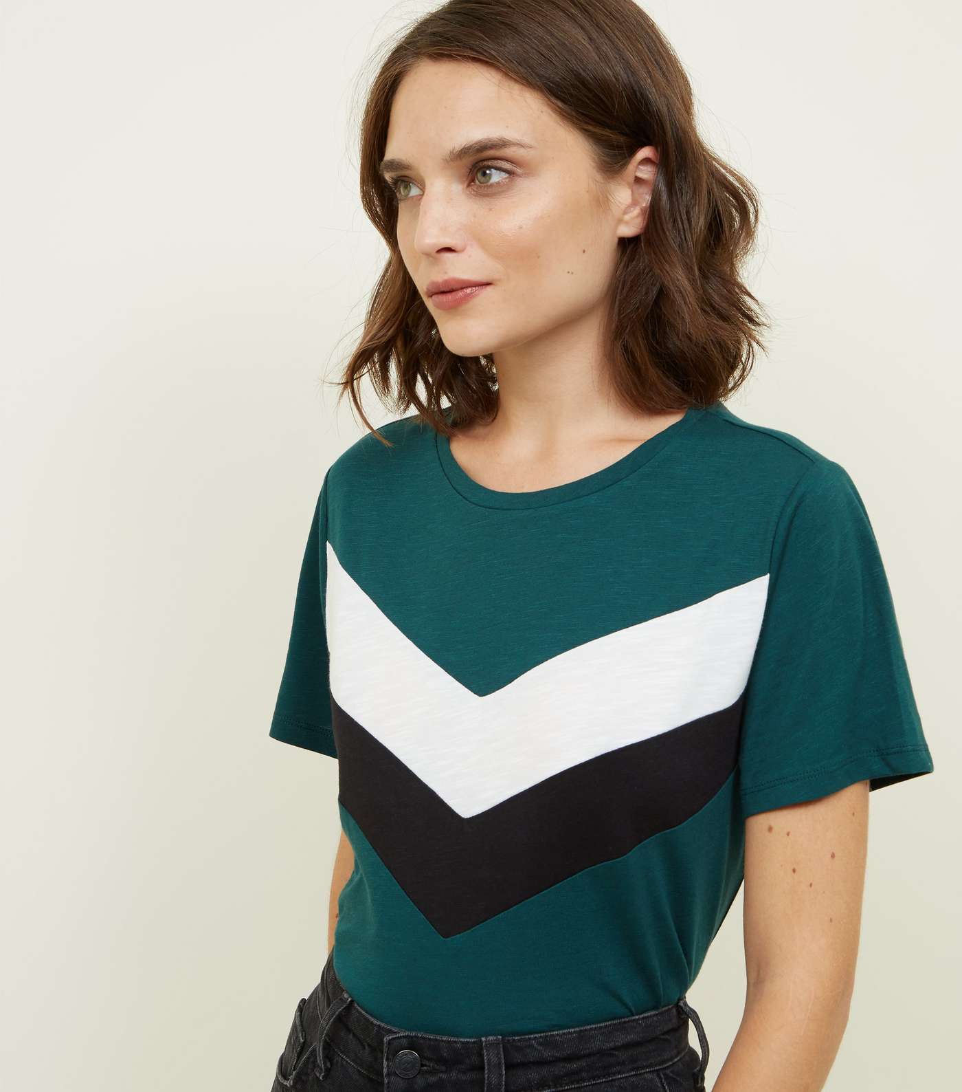 Green Chevron Colour Block T-Shirt