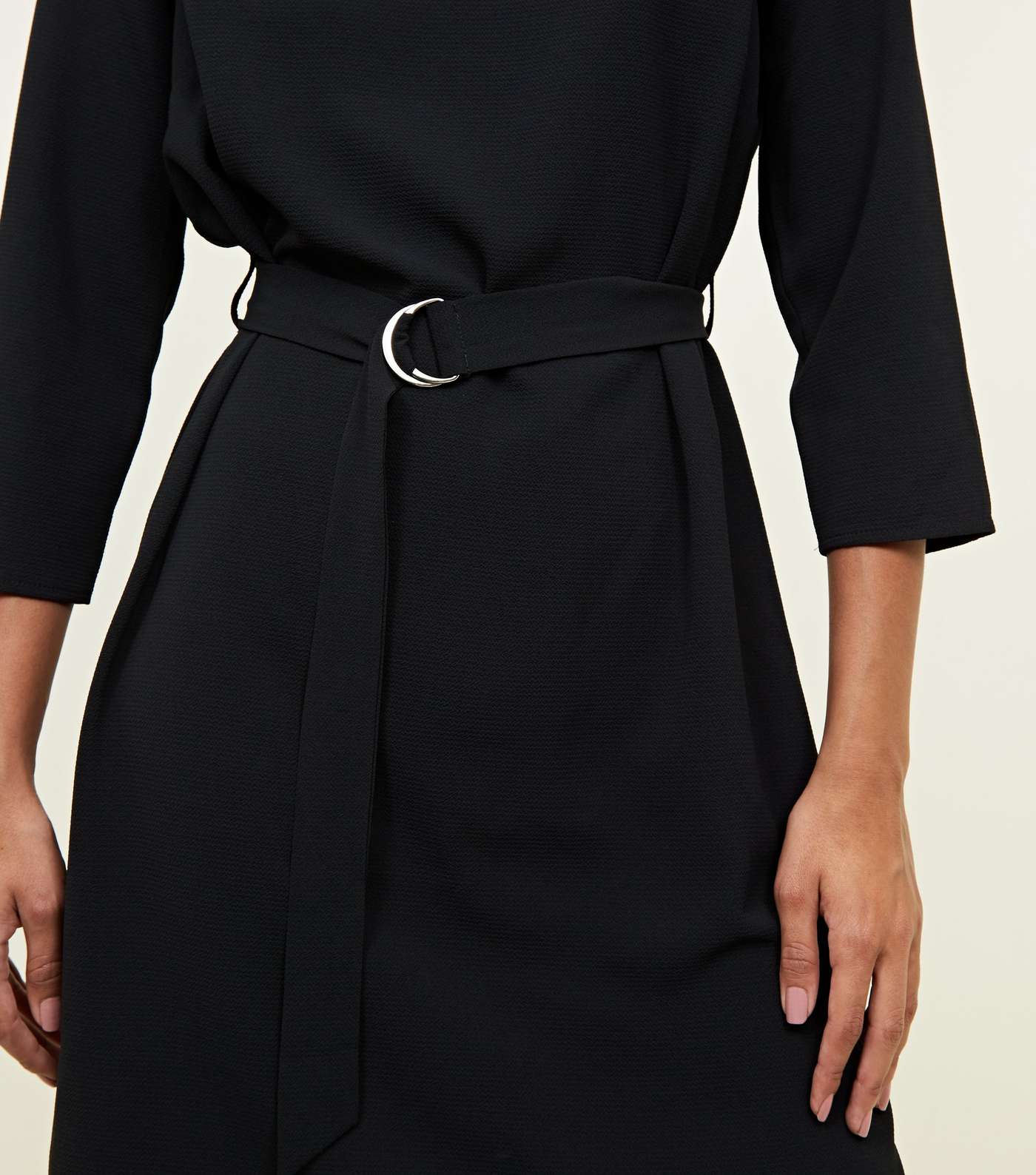 Black Crepe Belted Dip Hem Tunic Dress  Image 4
