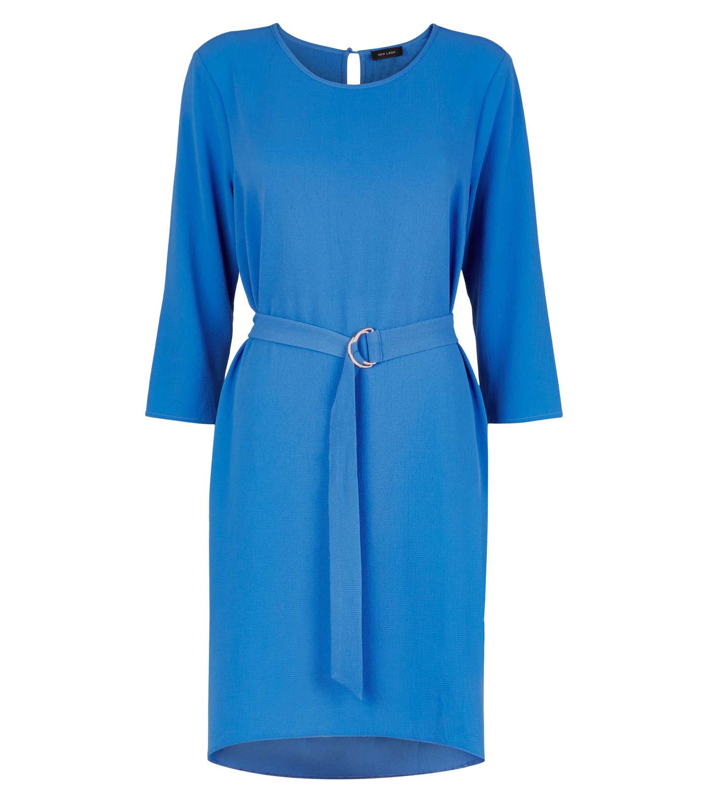 Blue Crepe Belted Dip Hem Tunic Dress  Image 4