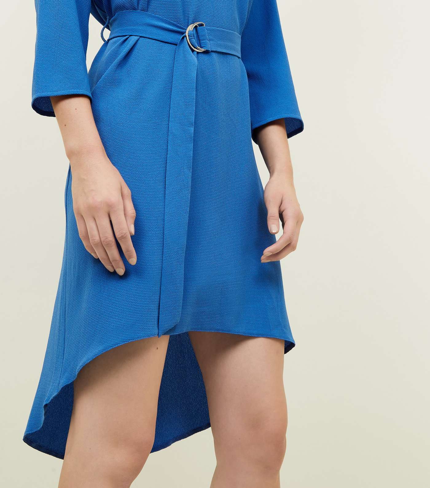 Blue Crepe Belted Dip Hem Tunic Dress  Image 6