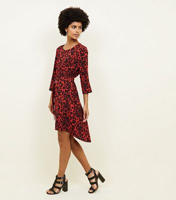 new look red animal print dress