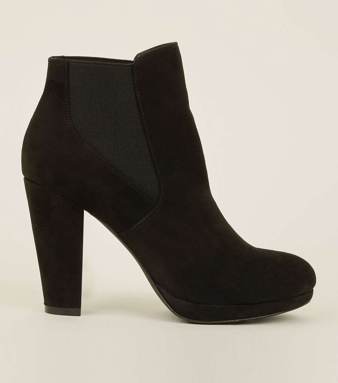 Black Elasticated Block Heel Boots