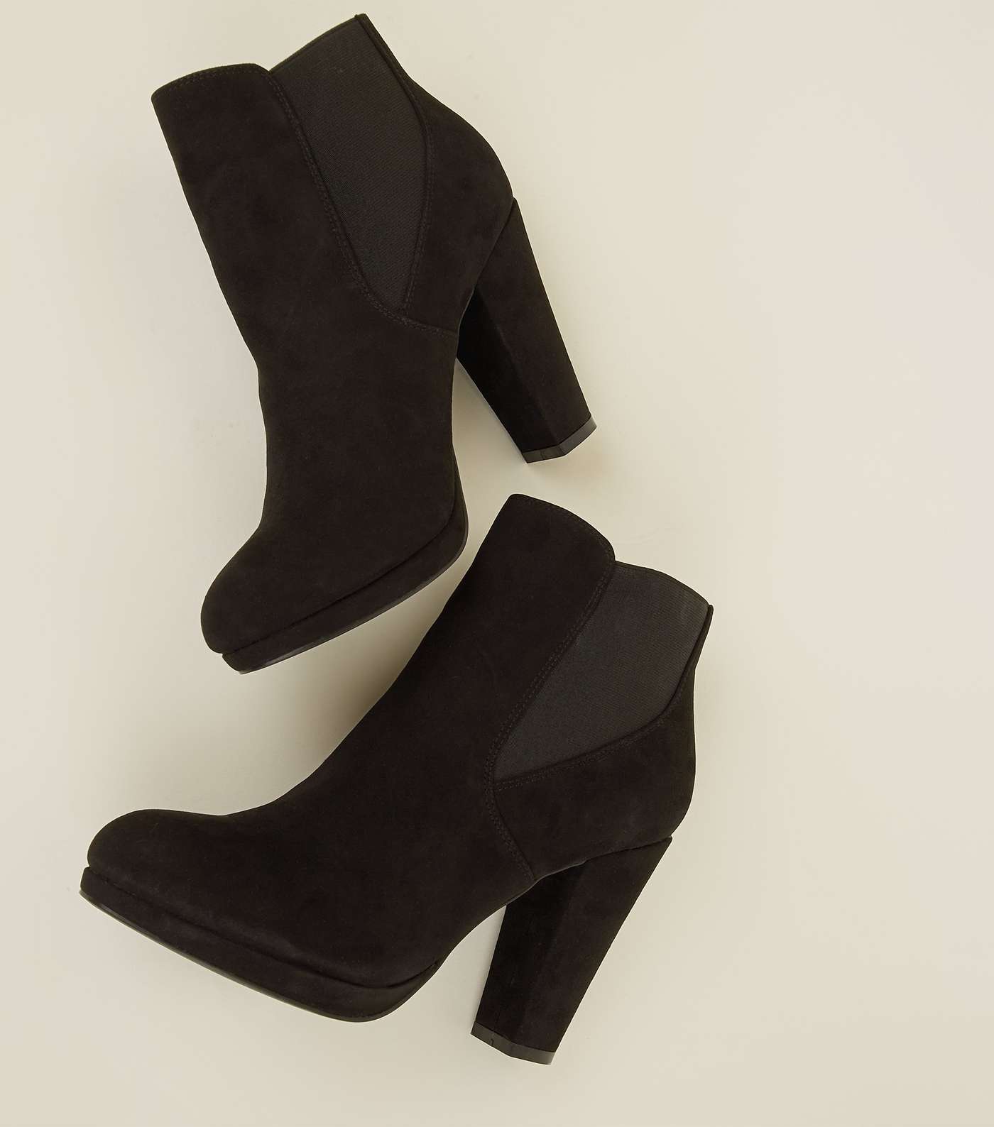 Black Elasticated Block Heel Boots Image 3