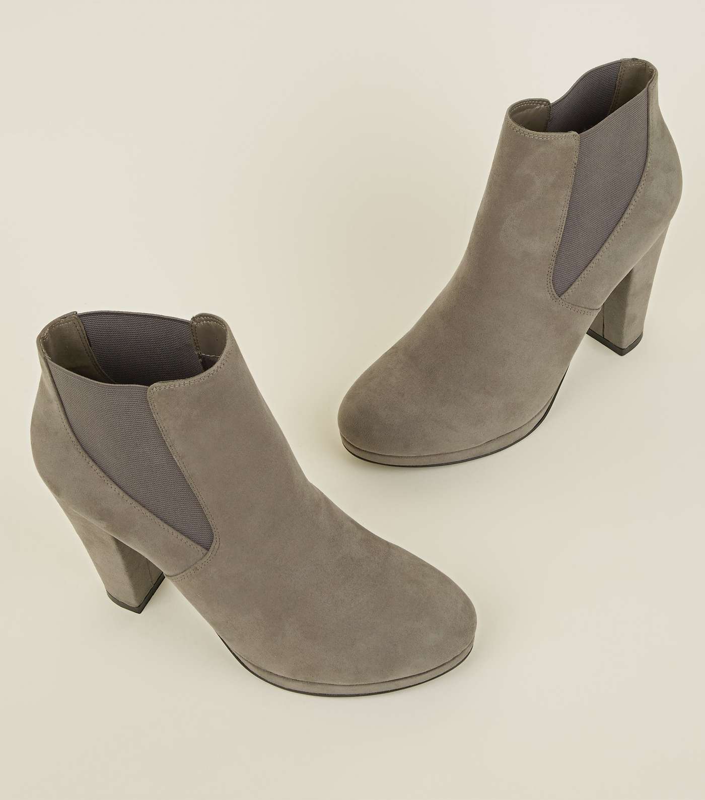 Grey Elasticated Block Heel Boots Image 4