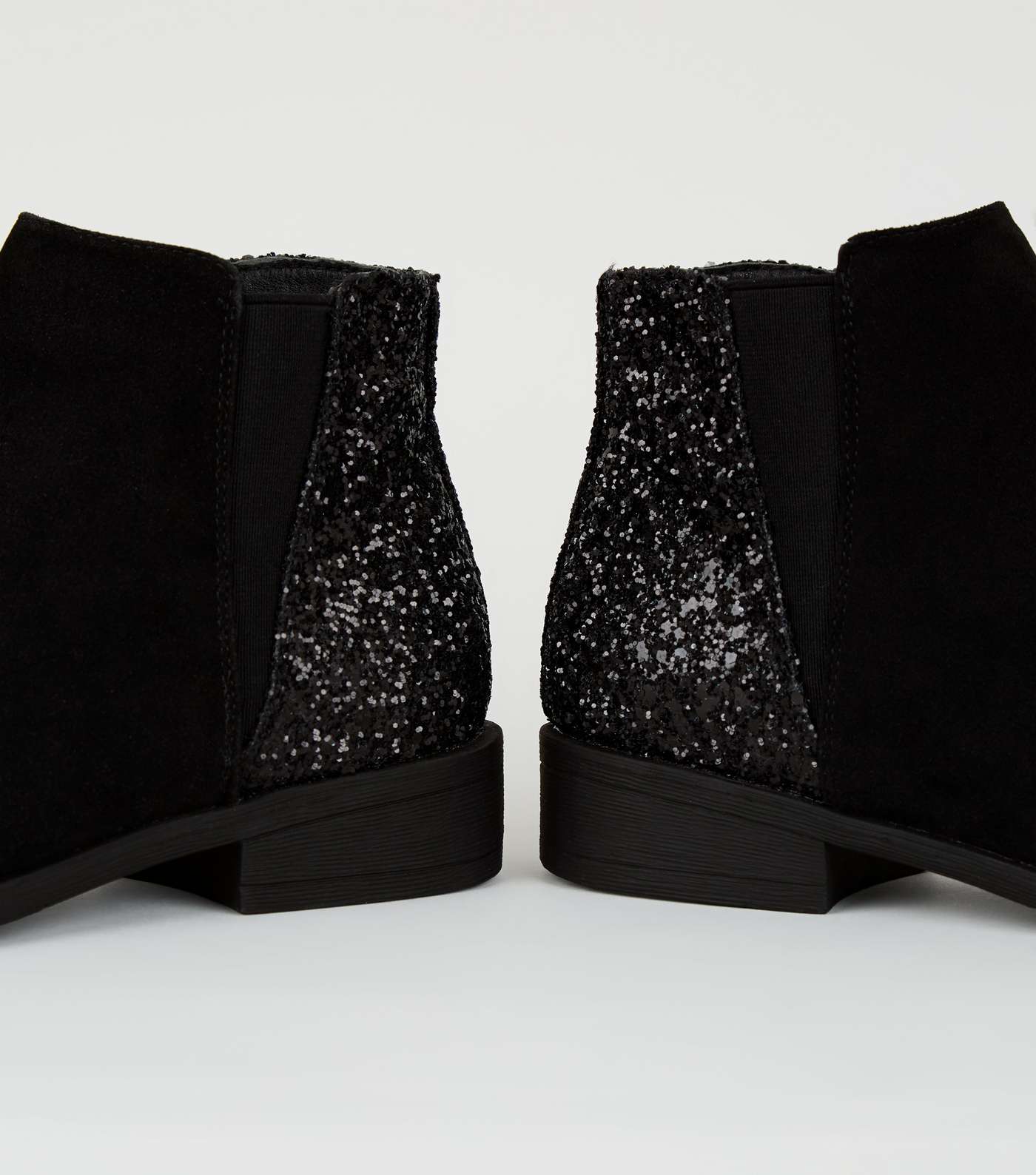 Girls Black Glitter Panel Ankle Boots  Image 3
