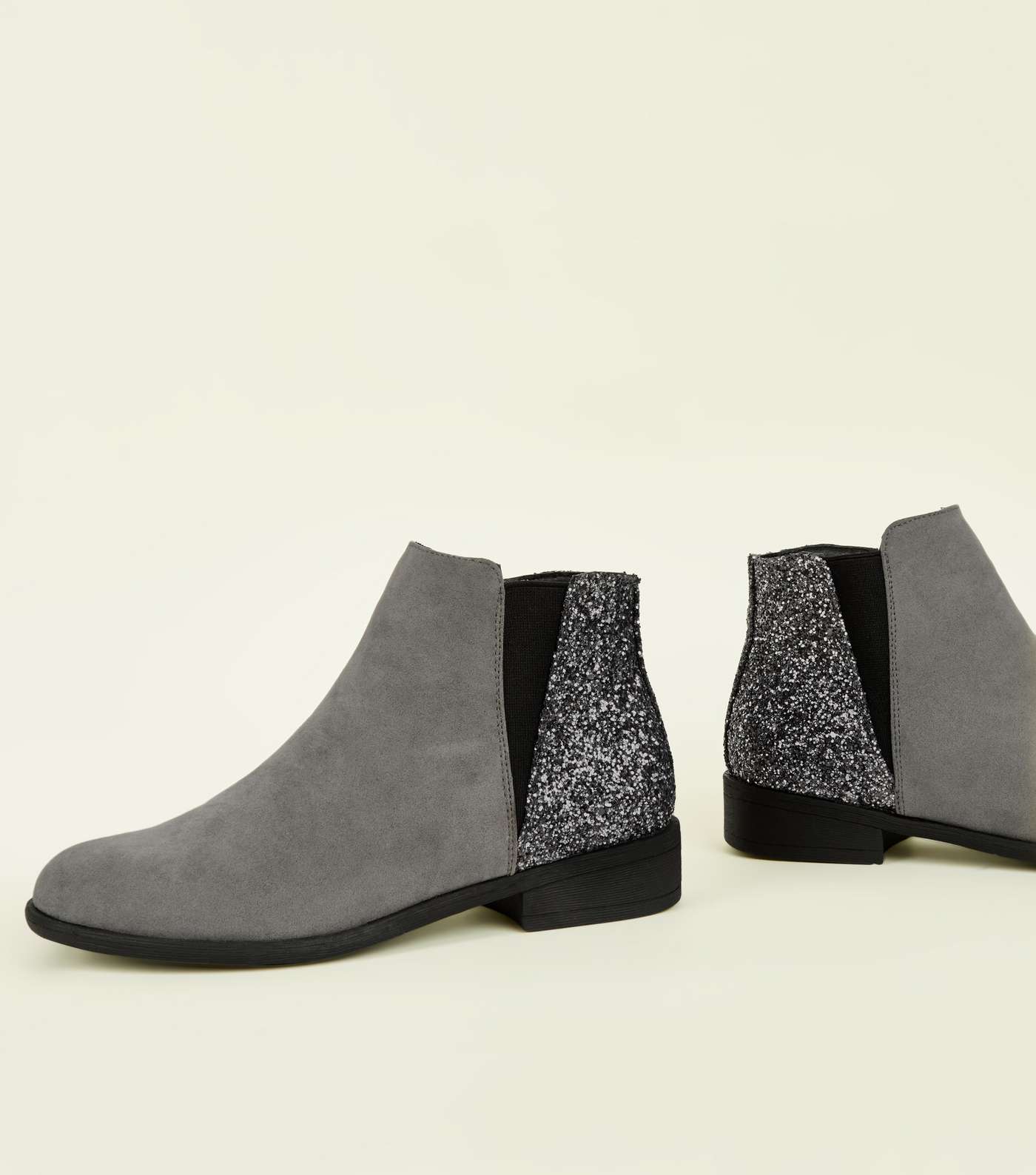 Girls Grey Glitter Panel Ankle Boots  Image 4