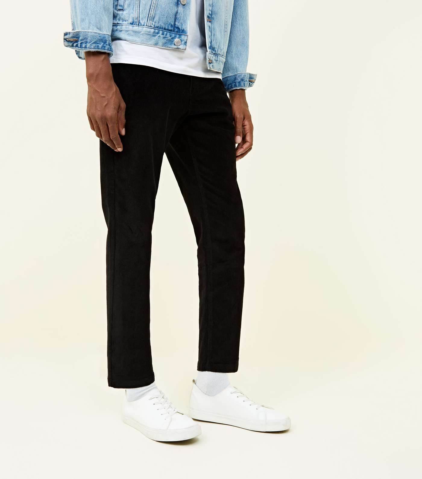 Black Slim Crop Corduroy Trousers