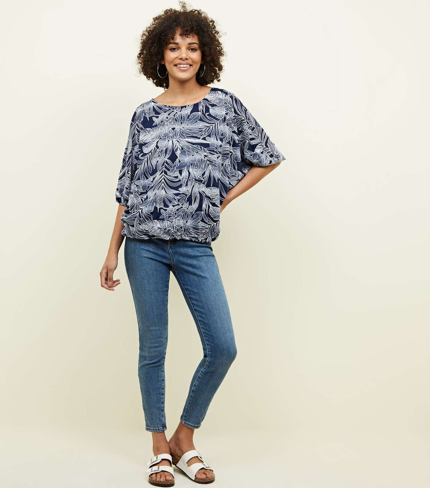 Apricot Navy Leaf Print Batwing Top  Image 2