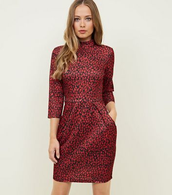 new look red animal print dress