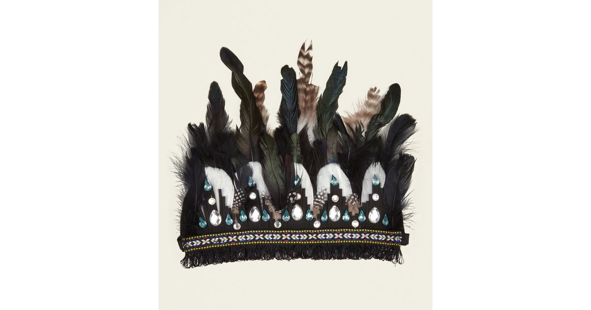 Black Feather and Gem Head Band New Look