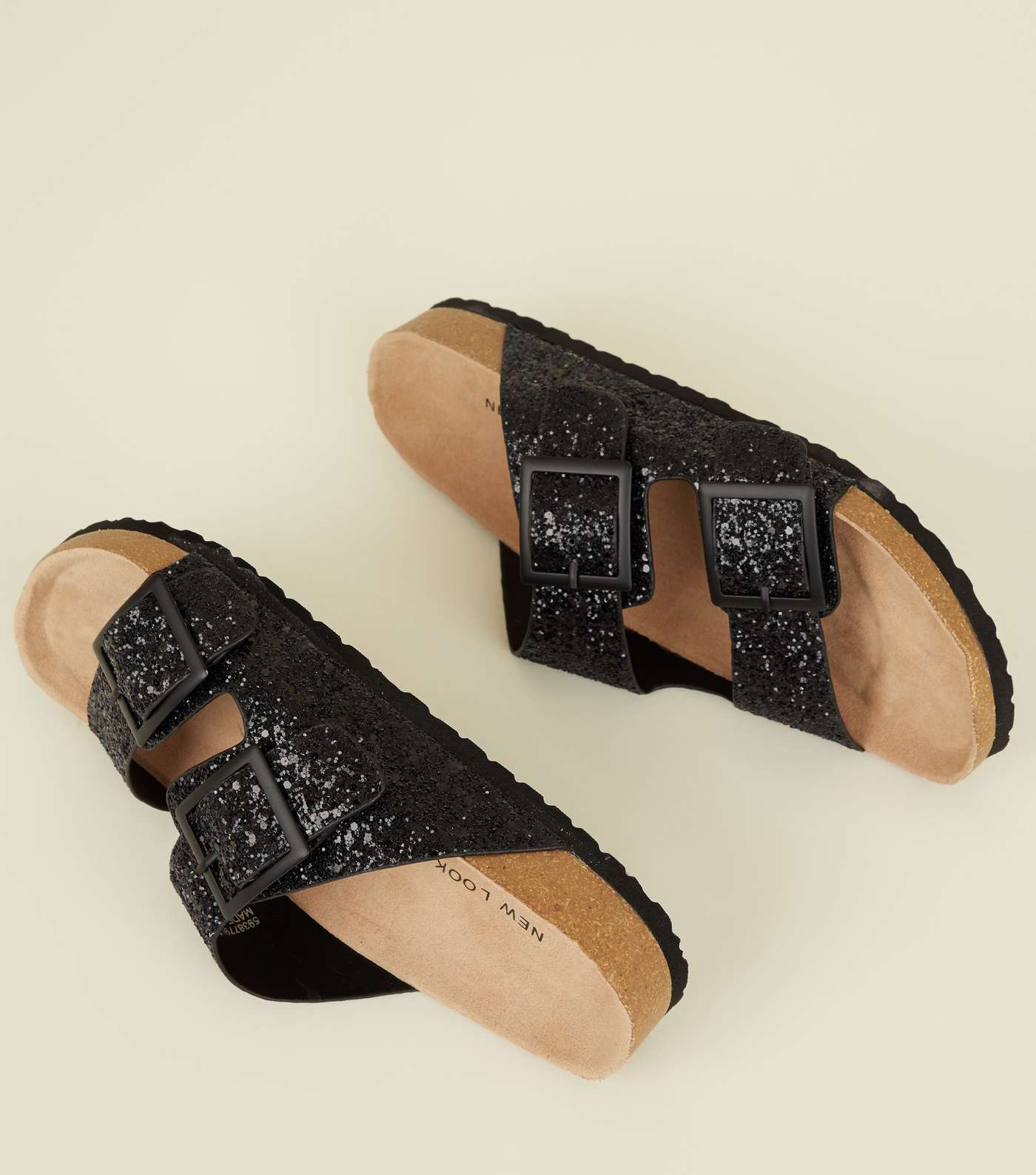 Black Glitter Double Buckle Footbed Sandals Image 4