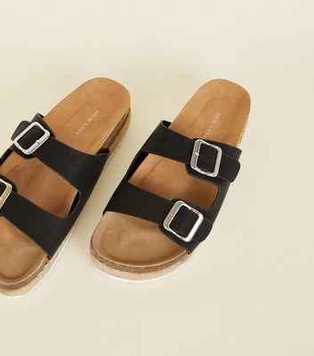 black buckle flatforms