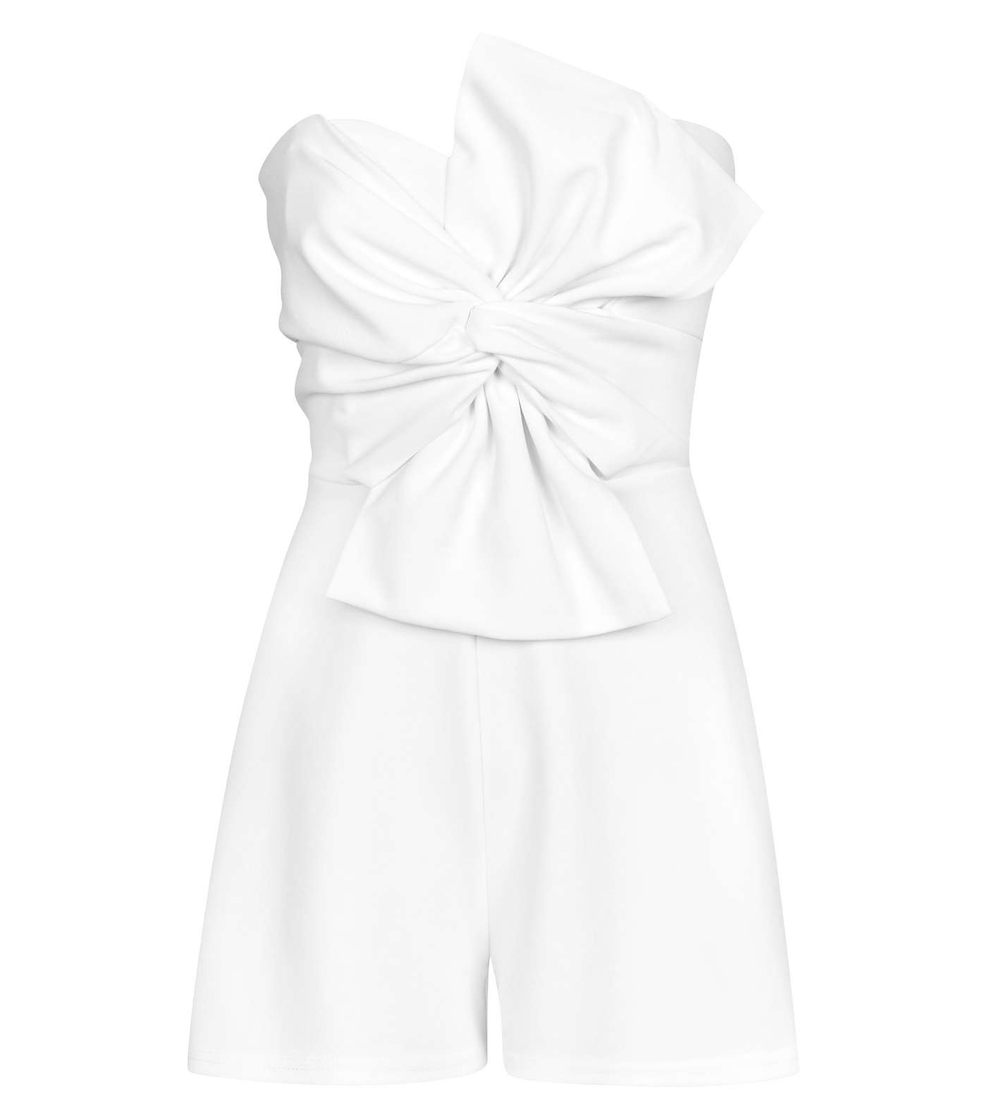 White Bow Front Strapless Playsuit Image 4