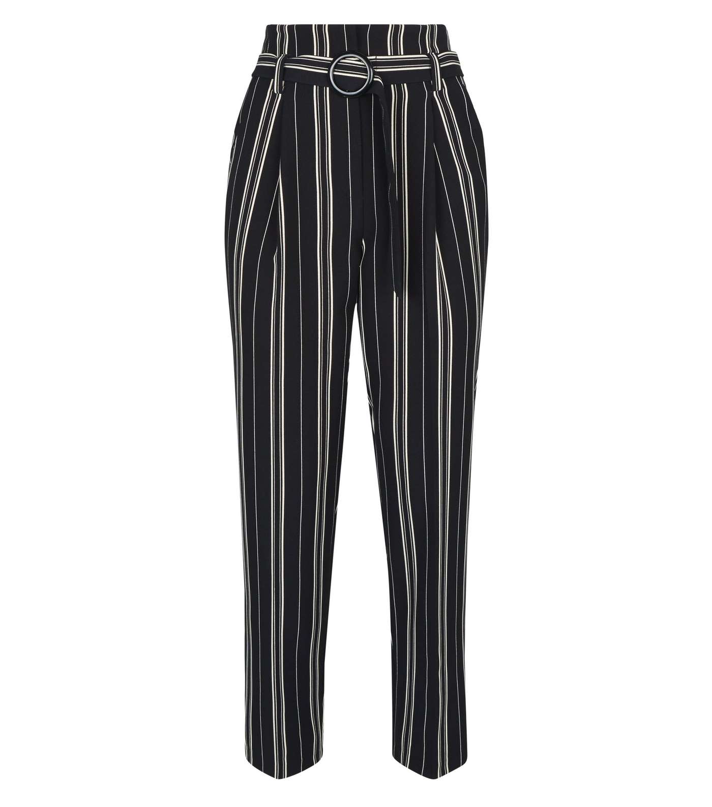 Black Stripe Belted Tapered Trousers Image 4