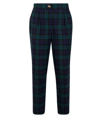 Green Check Button Front Tapered Trousers  New Look