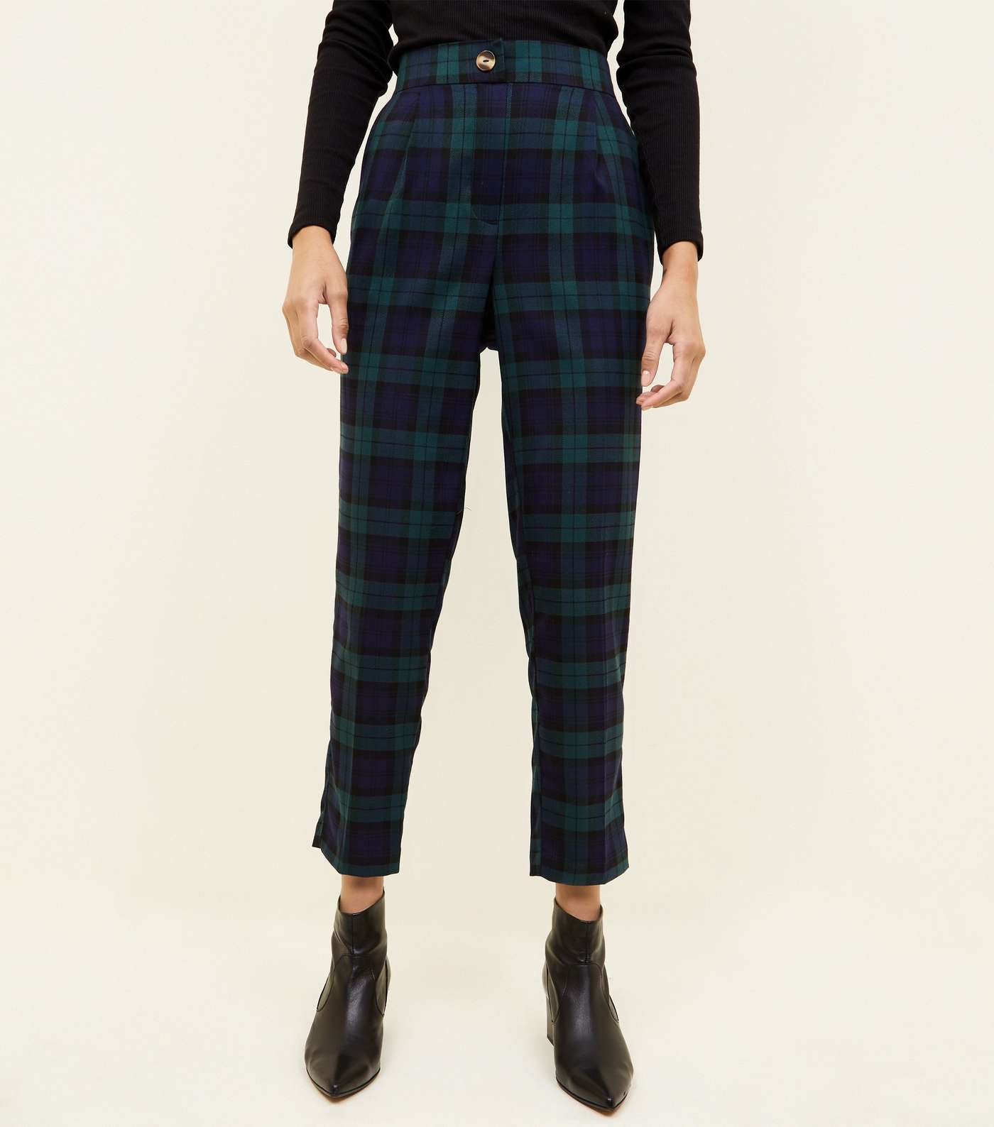 Green Check Button Front Tapered Trousers  Image 2