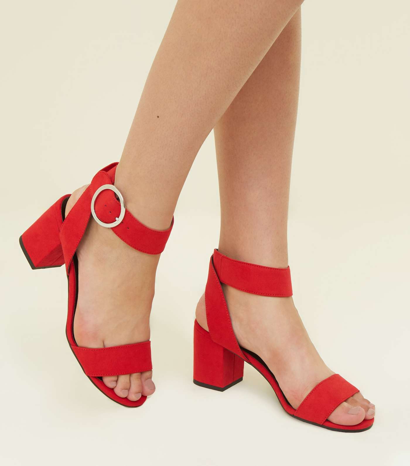 Girls Red Suedette Ring Buckle Sandals Image 2