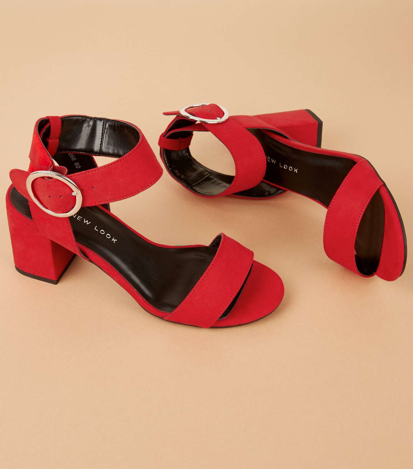 Girls Red Suedette Ring Buckle Sandals Image 4