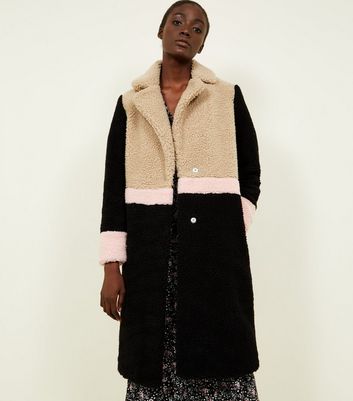 black colour block borg trucker jacket