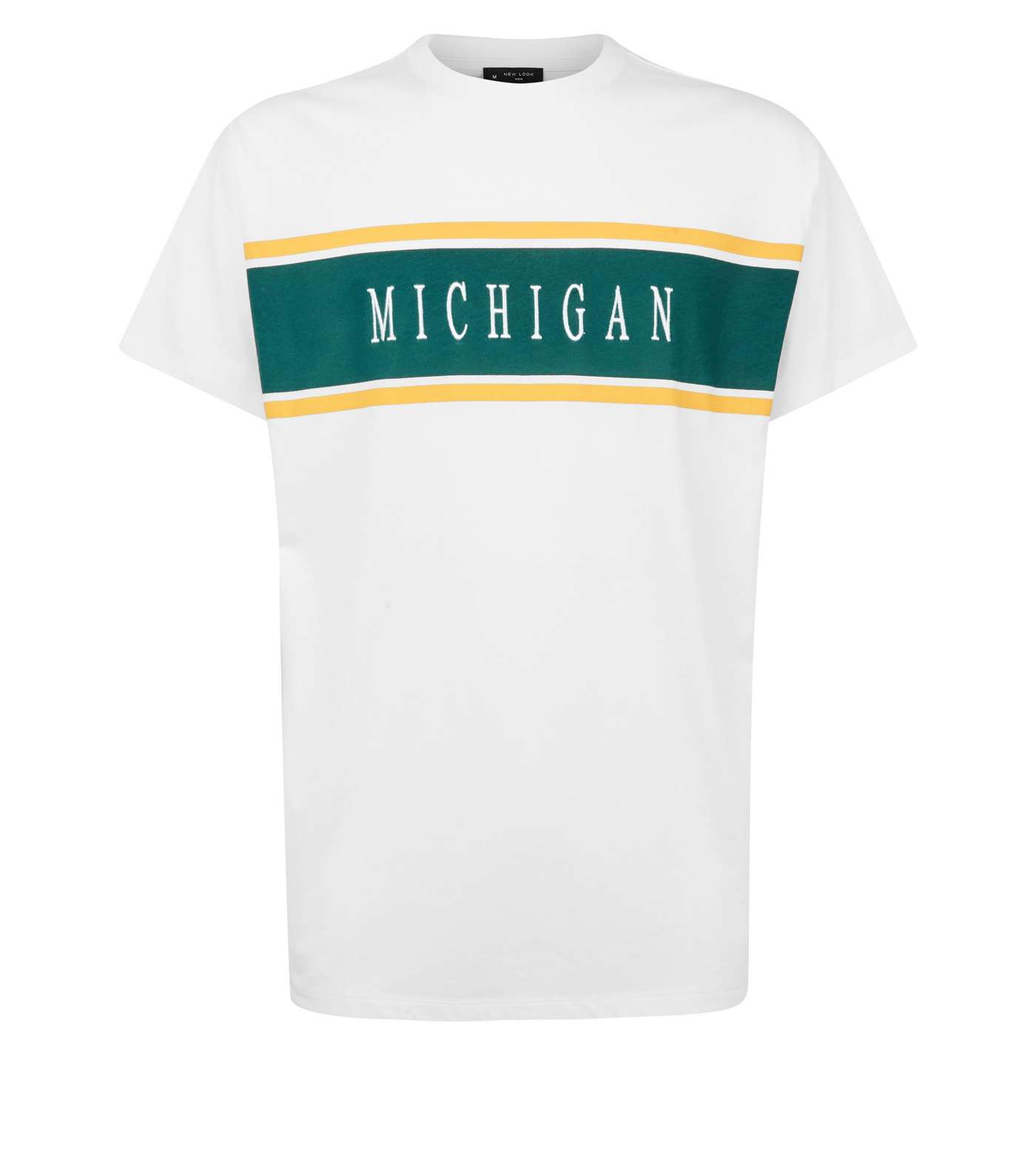 White Michigan Embroidered Panel T-Shirt Image 4