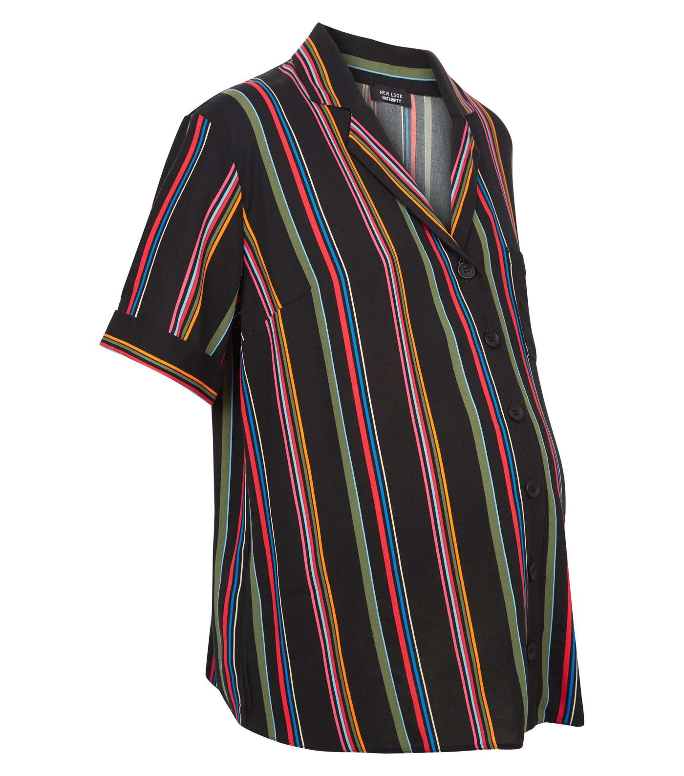 Maternity Black Rainbow Stripe Short Sleeve Shirt  Image 4