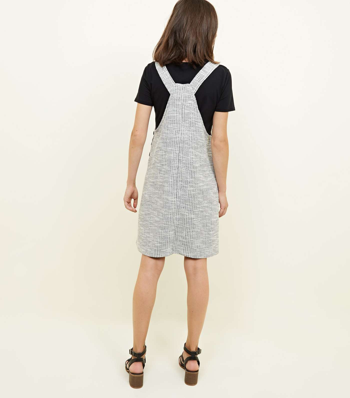 Grey Check Button Side Pinafore Dress  Image 2