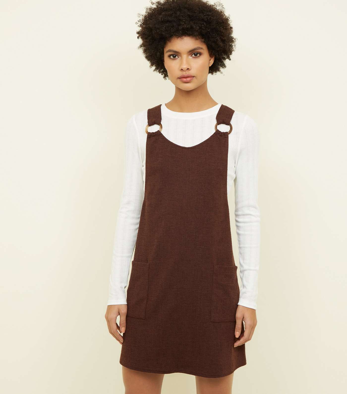 Brown Round Buckle Pinafore Dress