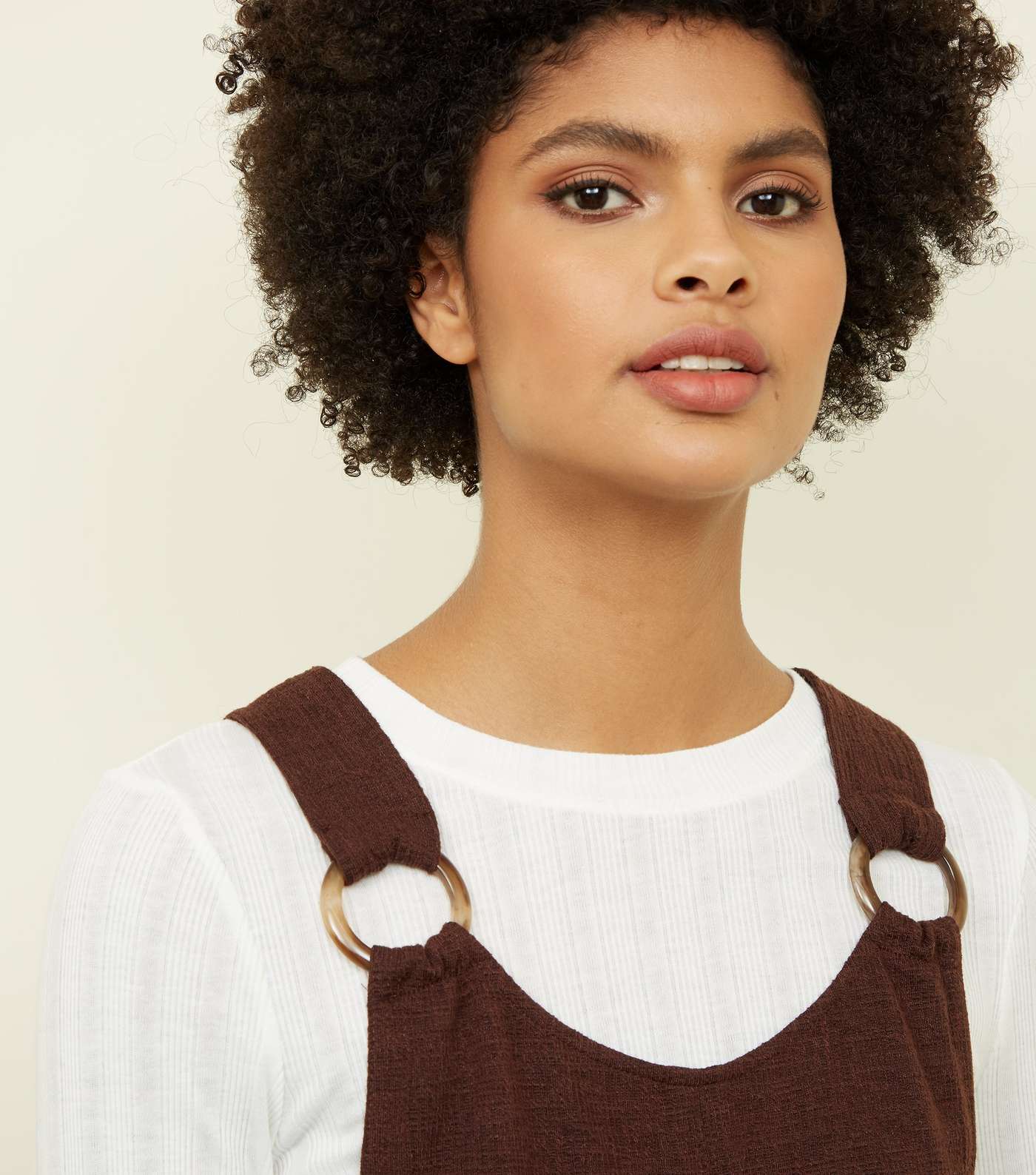 Brown Round Buckle Pinafore Dress Image 3
