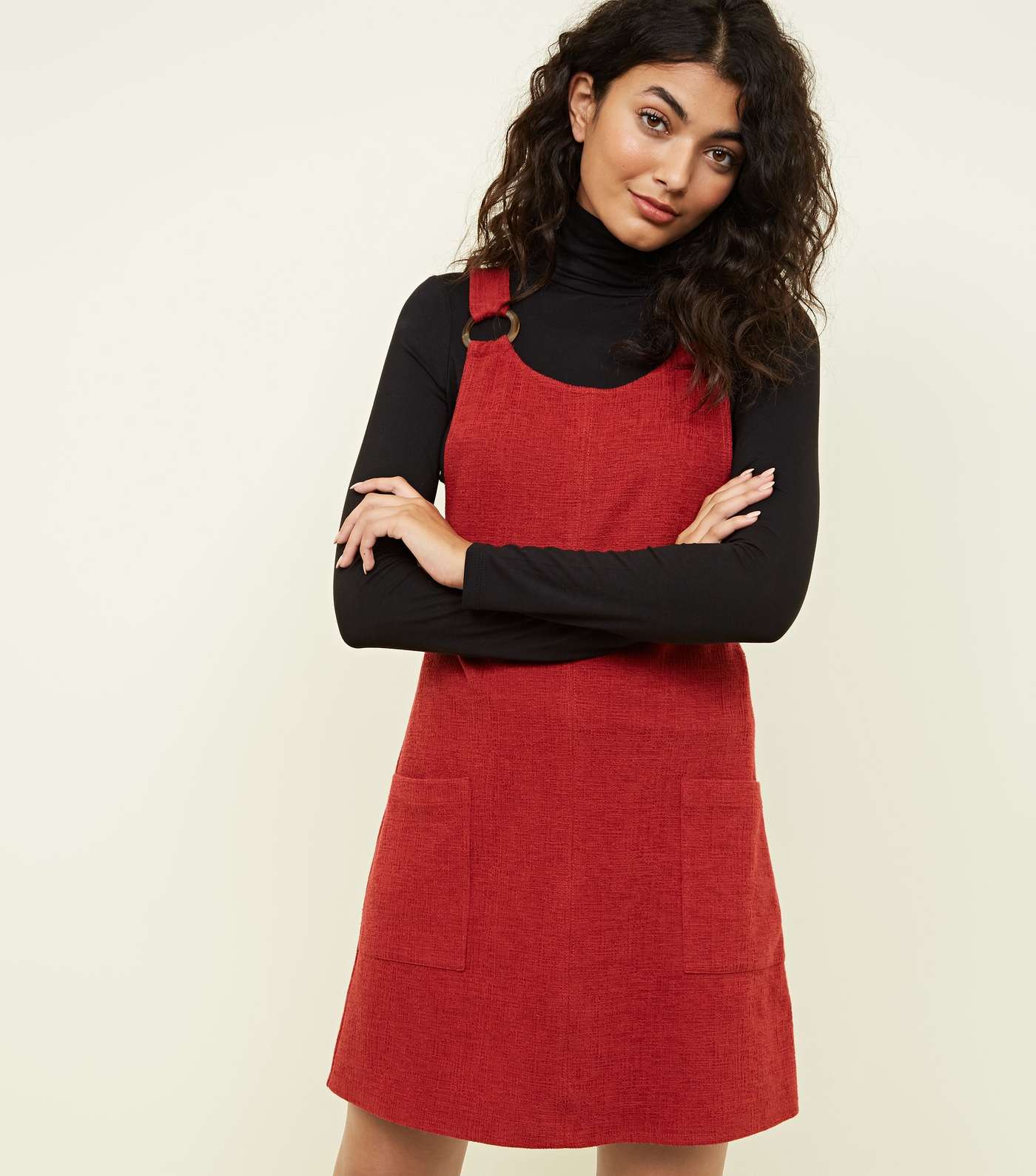 Red Round Buckle Pinafore Dress