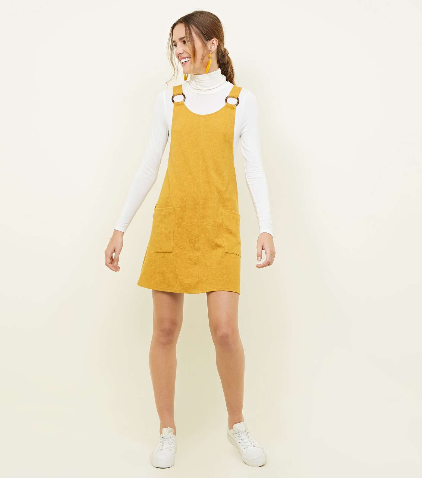Mustard Round Buckle Pinafore Dress Image 2