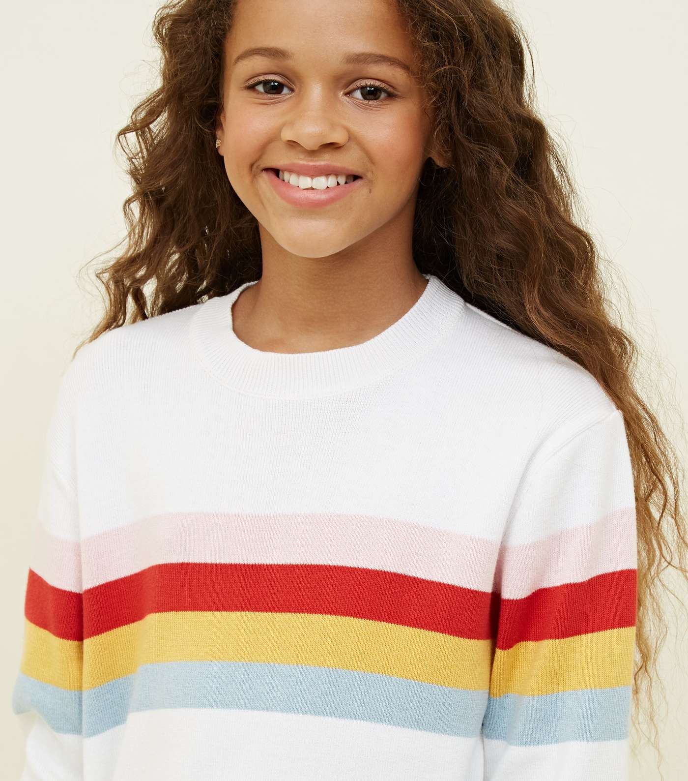 Girls White Rainbow Stripe Jumper  Image 5