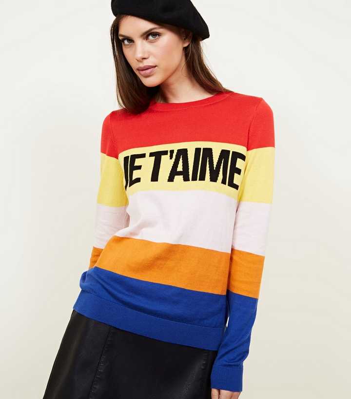 Rainbow Stripe Je T'aime Slogan Jumper