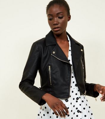 cropped black leather jacket