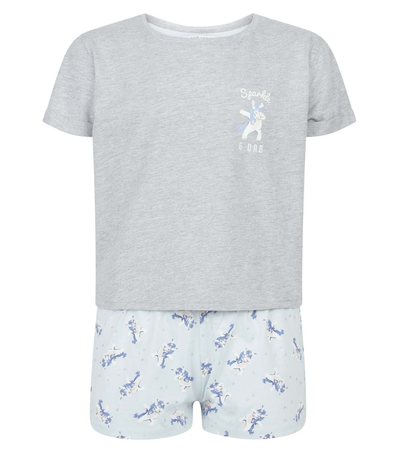 Girls Pale Blue Sparkle & Dab Unicorn Pyjama Set Image 4