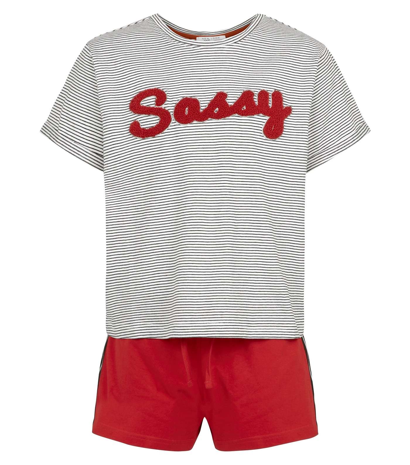 Girls Red and Grey Stripe Chenille Sassy Pyjama Set Image 3
