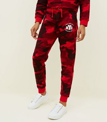 camo joggers red