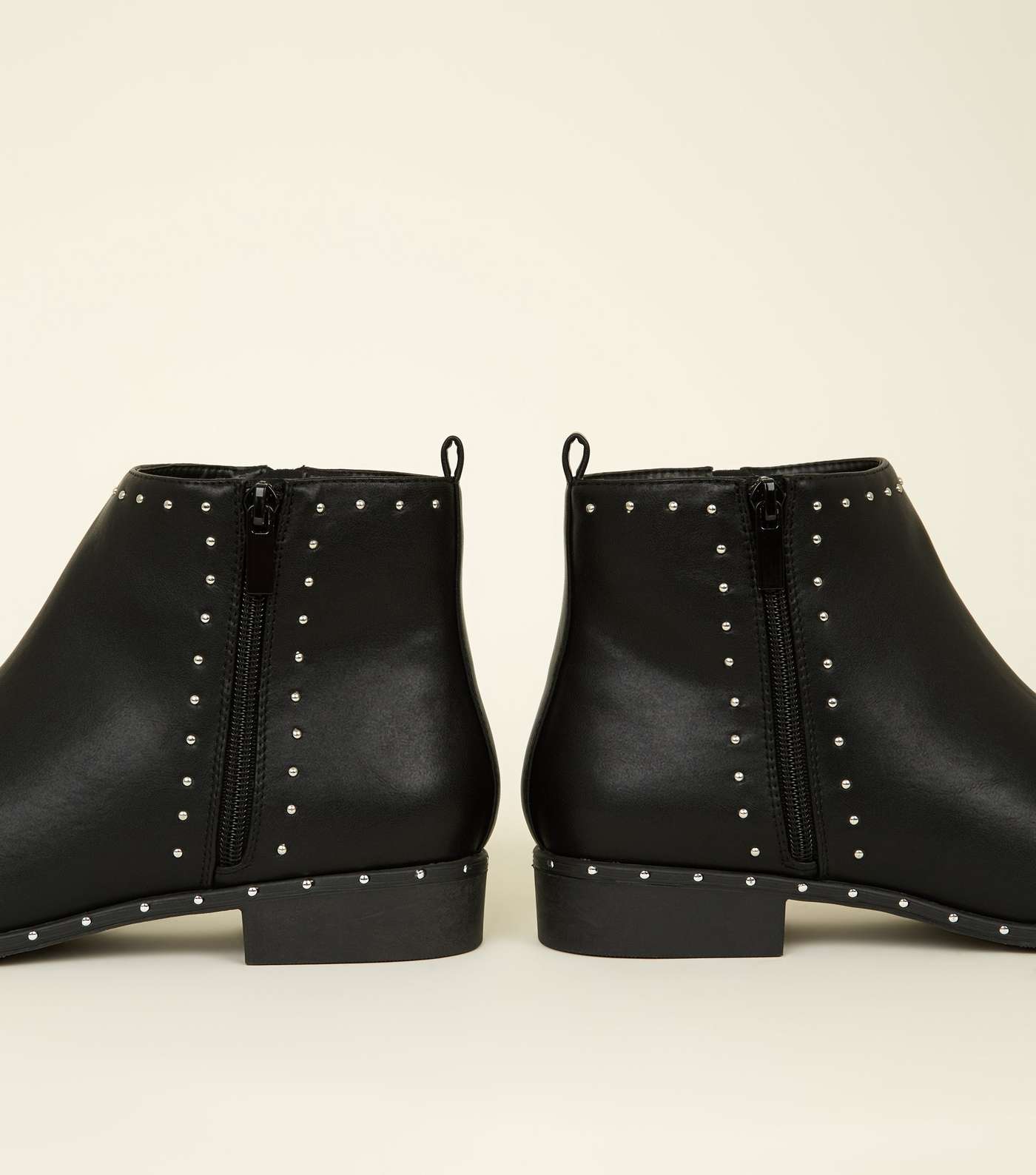 Wide Fit Black Zip Studded Ankle Boots Image 3