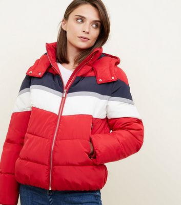 Red colour block 2025 puffer jacket