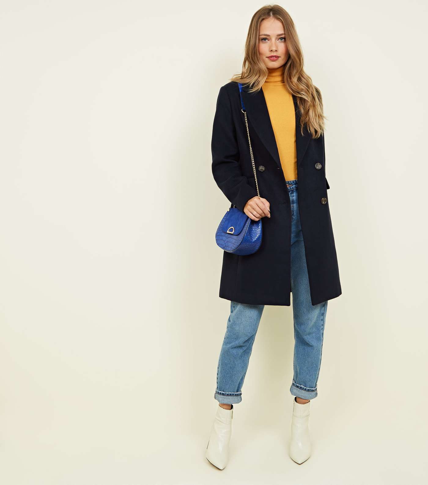 Navy Double Breasted Longline Coat
