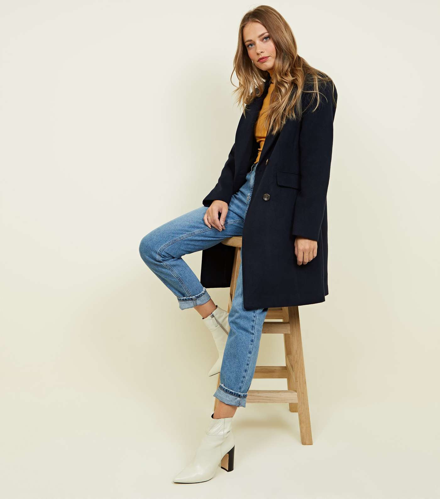 Navy Double Breasted Longline Coat Image 5