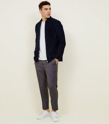 new look slim fit cropped trousers in grey pinstripe