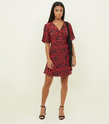 leopard print wrap dress new look