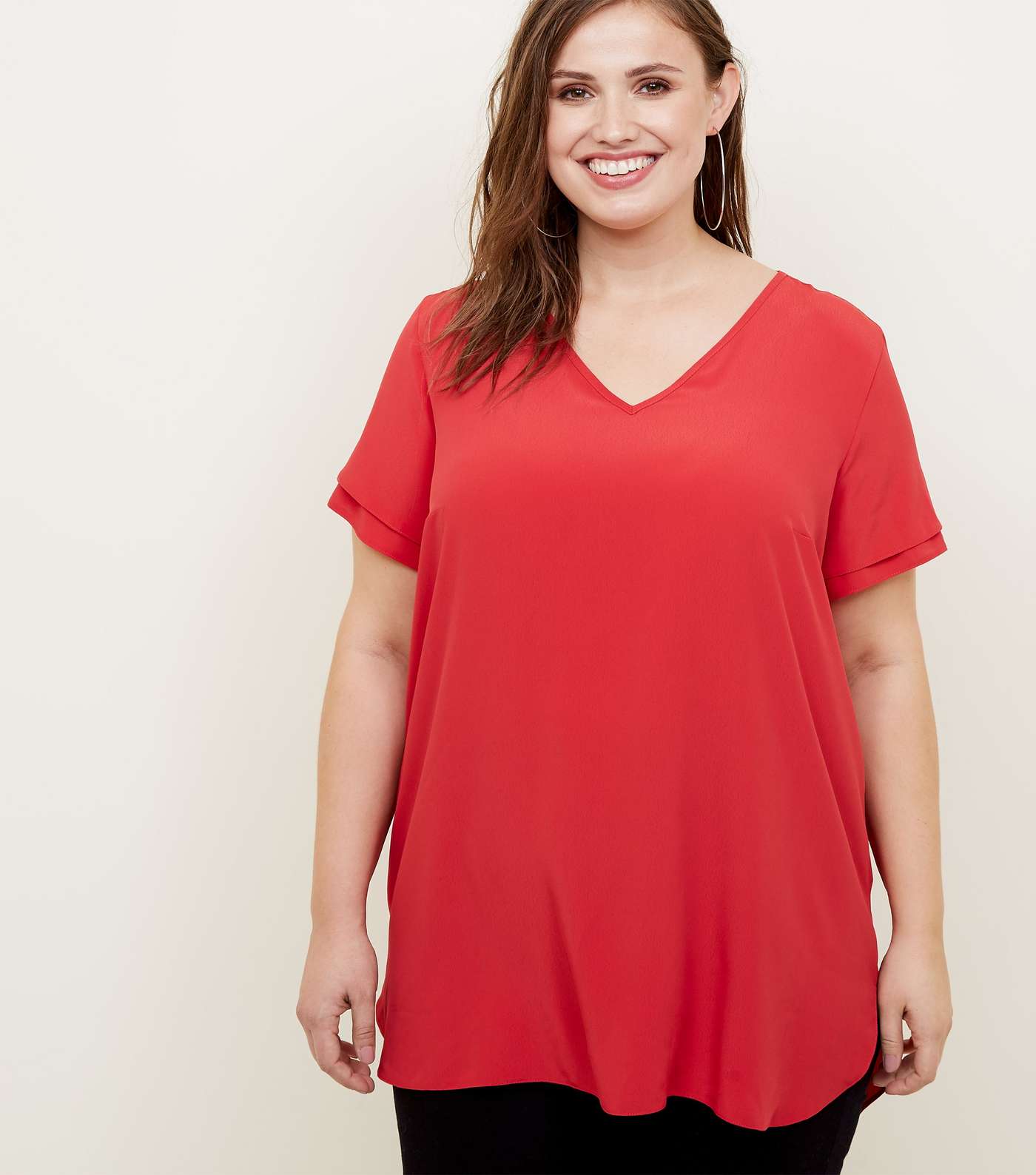 Curves Dark Red Tiered Sleeve Tunic Top