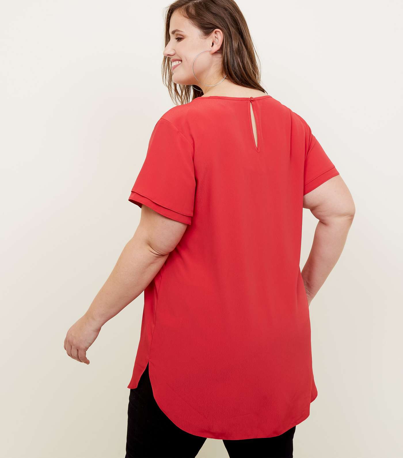 Curves Dark Red Tiered Sleeve Tunic Top Image 3