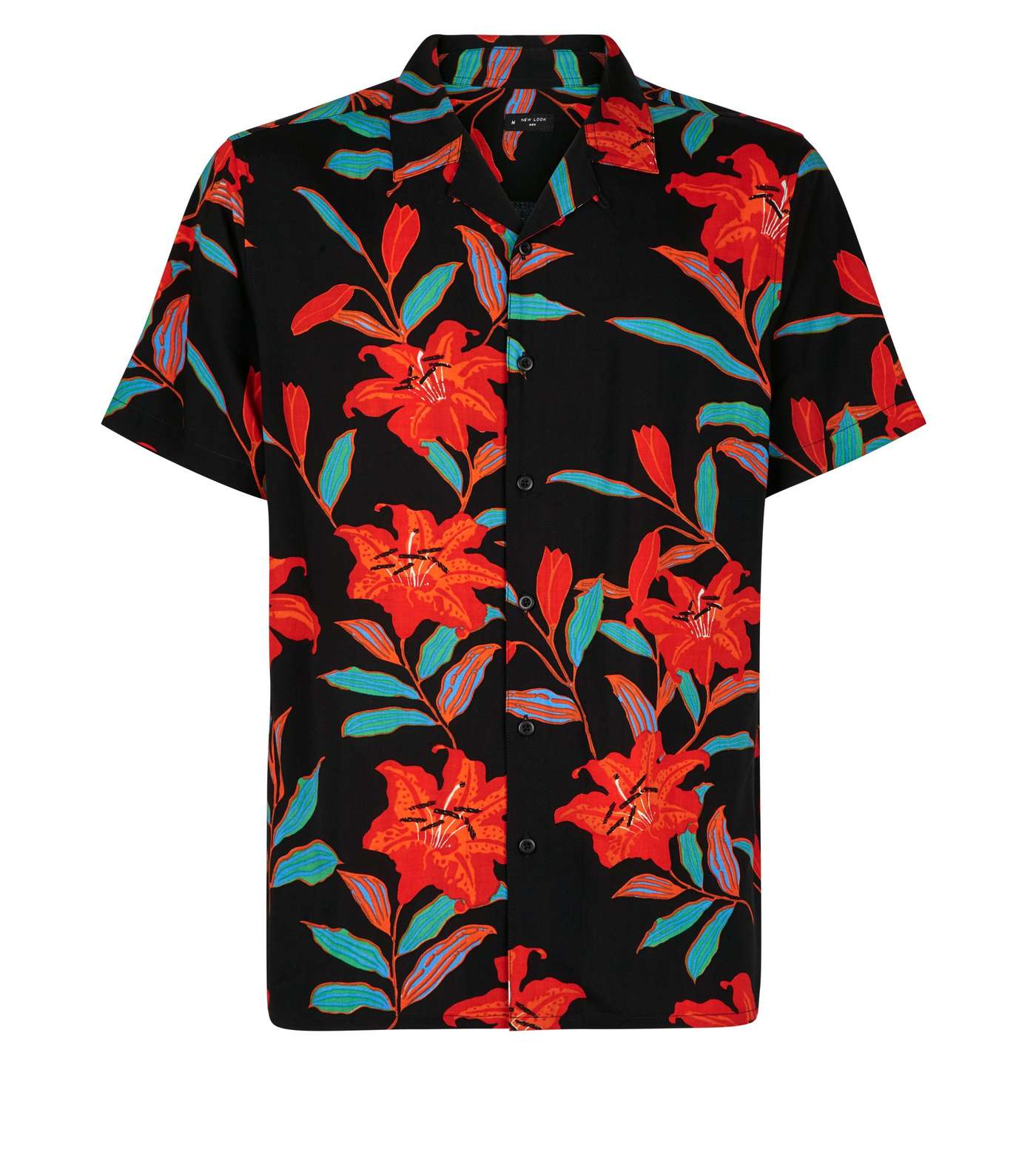 Black Floral Revere Collared Short Sleeve Shirt Image 4
