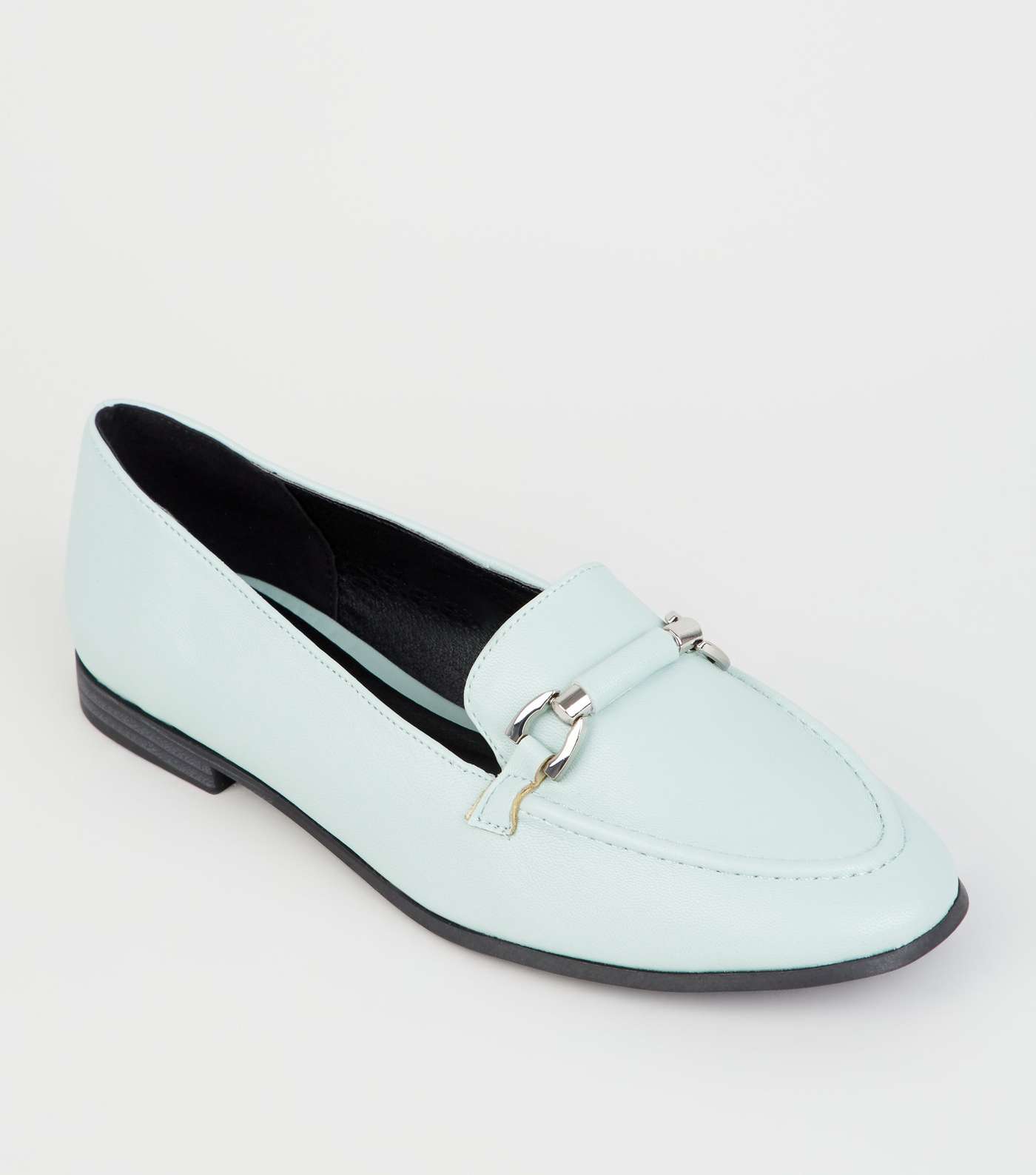 Mint Green Leather-Look Bar Front Loafers