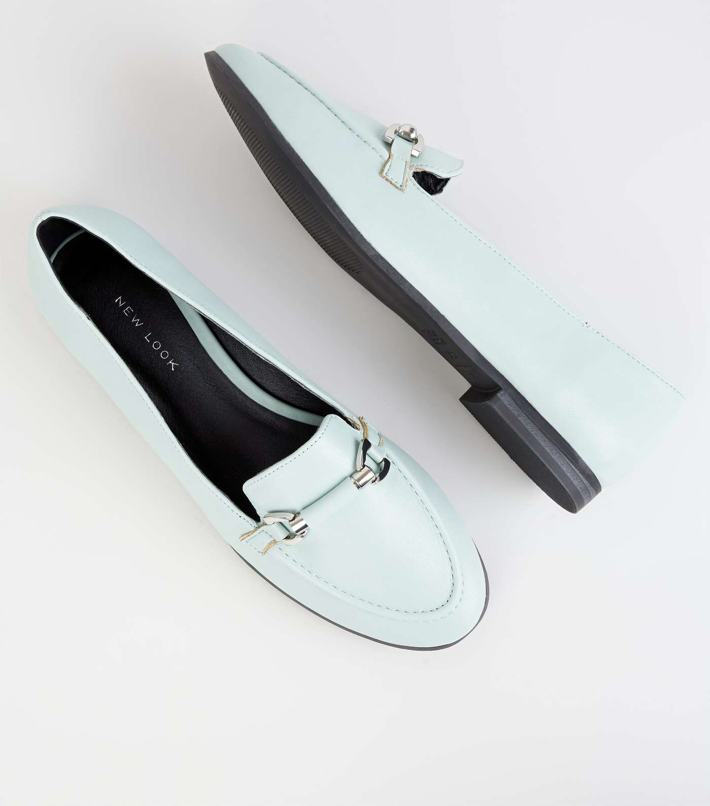 Mint Green Leather-Look Bar Front Loafers Image 3