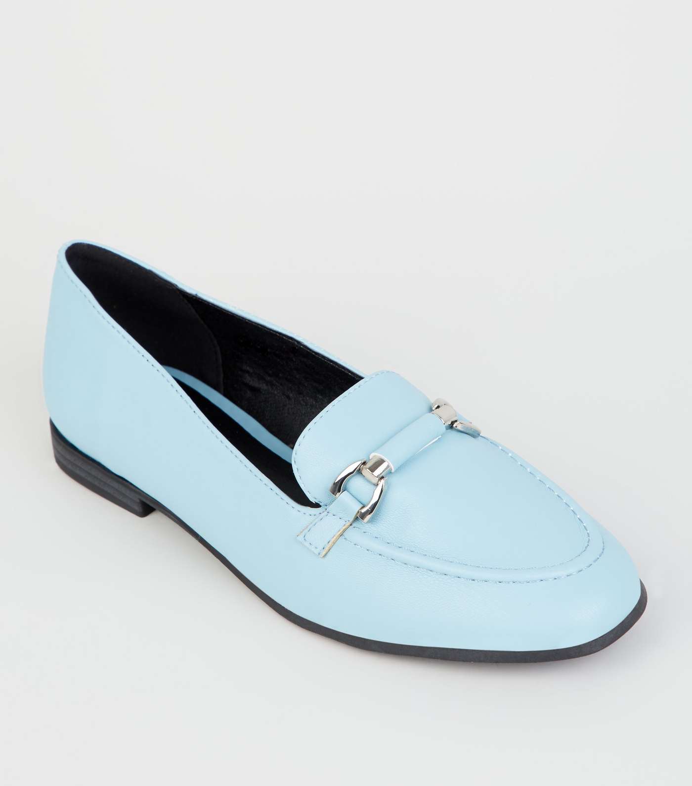 Pale Blue Leather-Look Bar Front Loafers