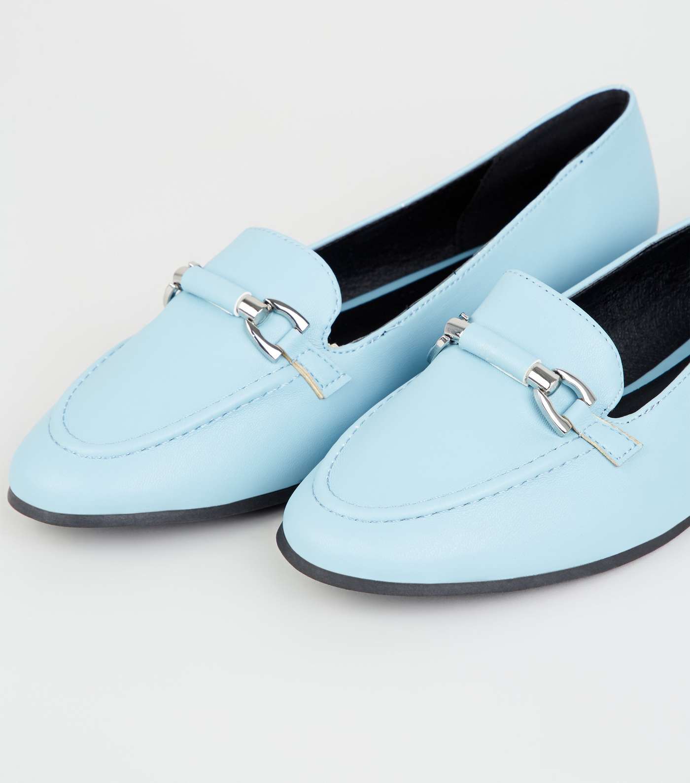 Pale Blue Leather-Look Bar Front Loafers Image 3
