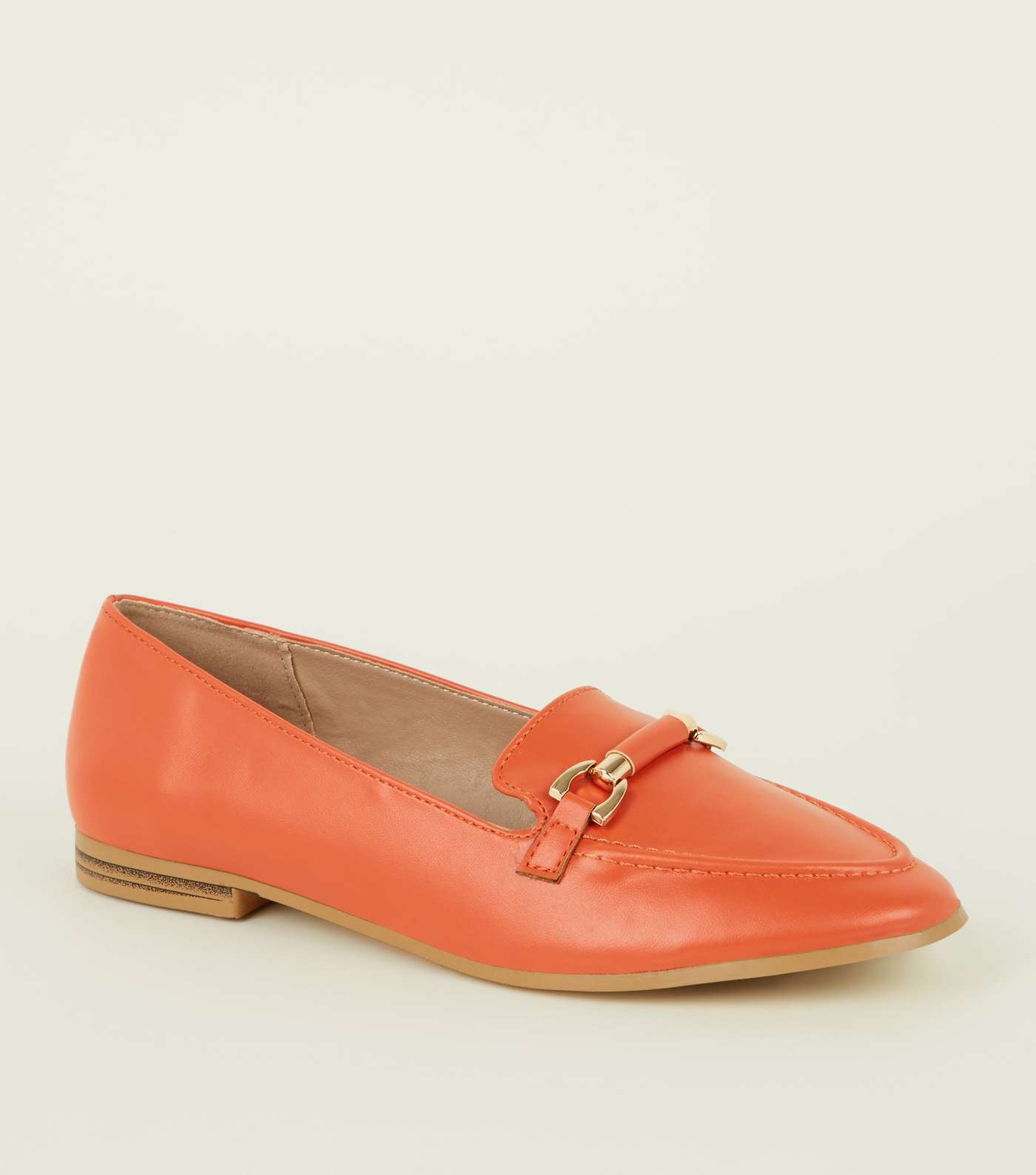 Bright Orange Leather-Look Bar Front Loafers